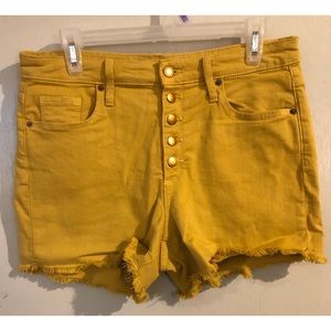 Mustard yellow button fly shorts